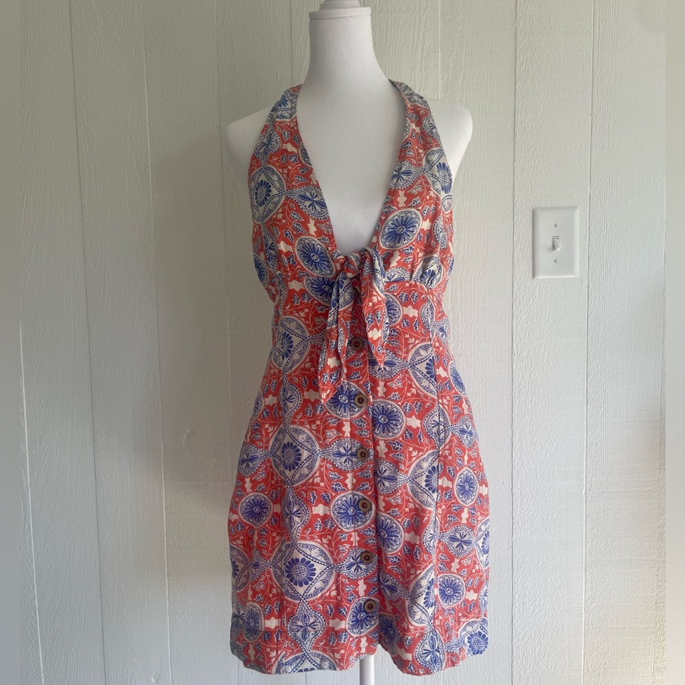 Maeve by Anthropologie Women's Small Linen Blend Sleeveless Halter Mini Dress